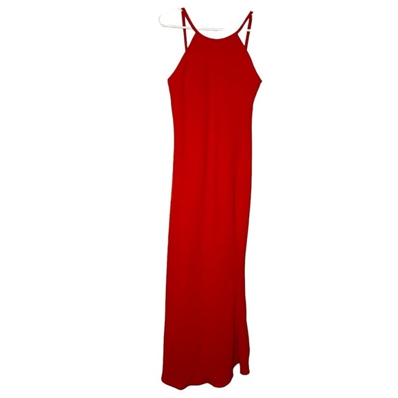 Calvin Klein Red Halter Neck Maxi Formal Sexy Gown Dress - Picture 2 of 7